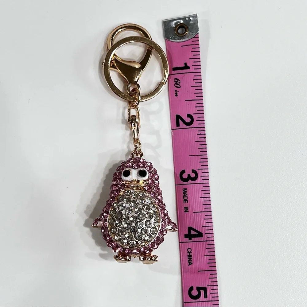 Crystal Penguin Keychain Charm - Pink